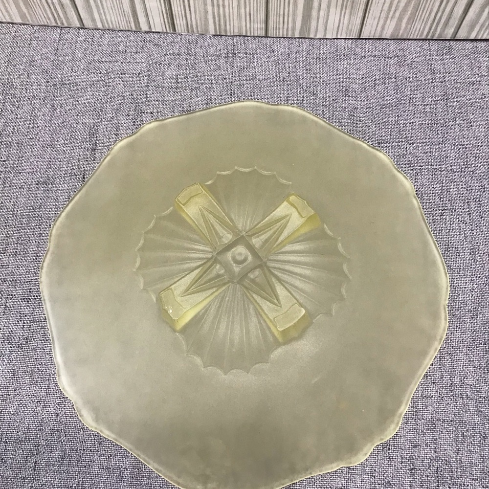 Vintage Glass Yellow Satin Footed Dish